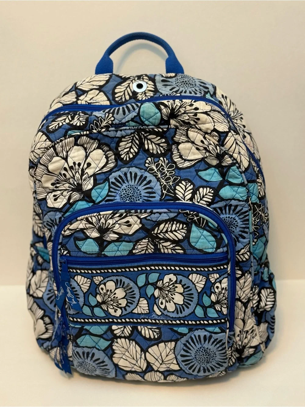 Vera Bradley Retired Blue Bayou Floral Quilted Backpack with Turquoise Accents